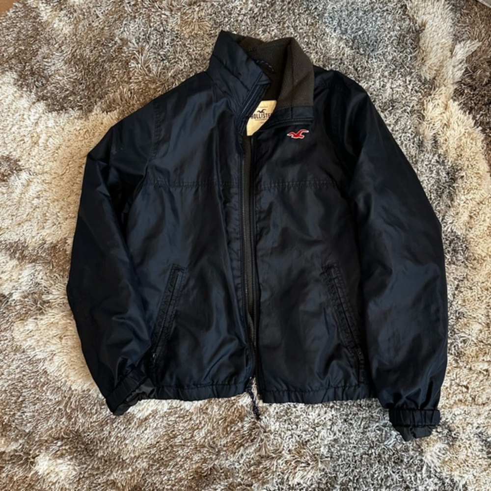 Hollister Navy Blue Jacket with Red Logo Weather Resistant